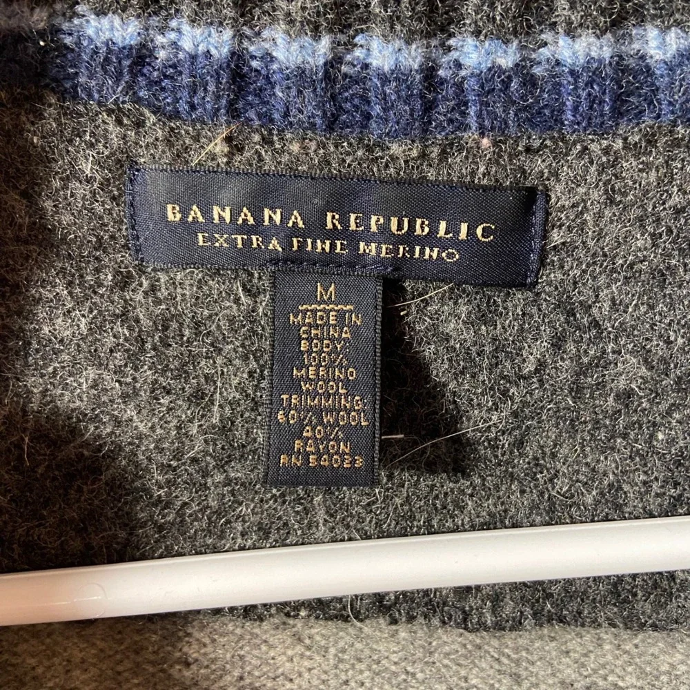 Banana Republic men merino wool Sweater medium gray Elbow Patch Grey minimalist